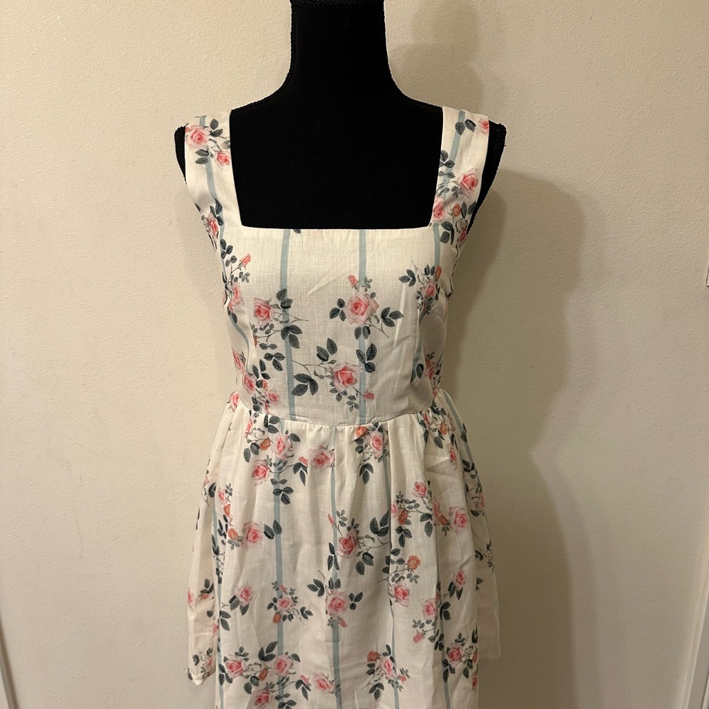 Cider Cream and Pink Floral Square Neck Dress